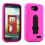 Wholesale LG Optimus L90 Armor Hybrid Stand Case (Hot Pink Black)